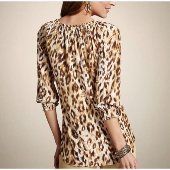 Chico's Leopard Print Peasant Boho Prairie Sheer 3/4 Top Blouse Size 0 (S) - Picture 11 of 11